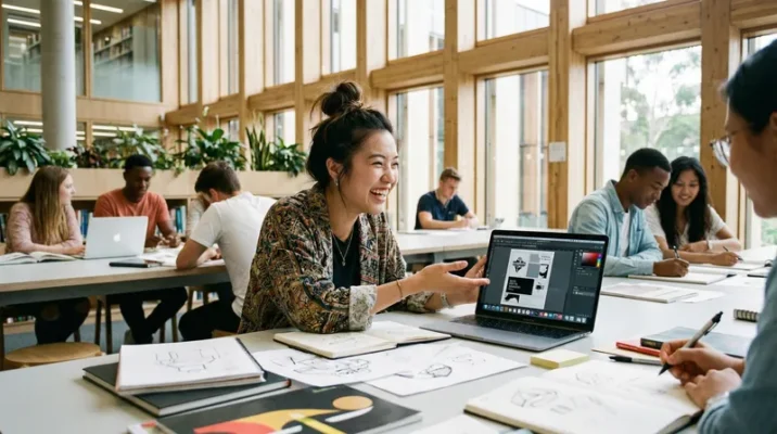 MacBook Pro đang chạy phần mềm thiết kế chuyên nghiệp phục vụ cho sinh viên ngành thiết kế đồ họa.