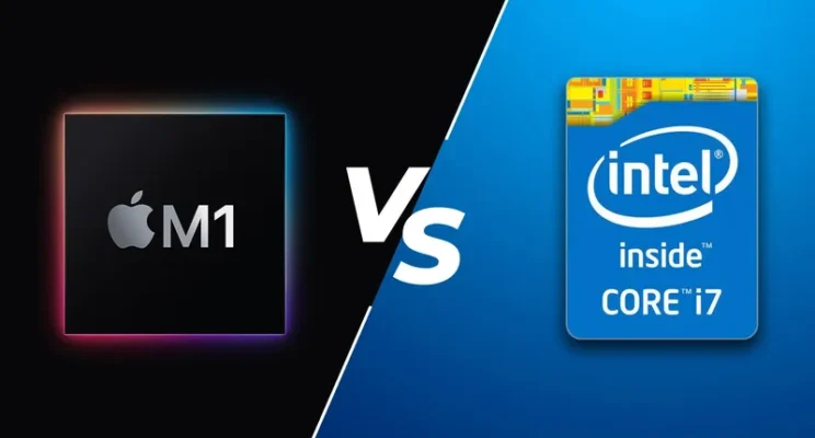 Cận cảnh chip xử lý Intel và chip Apple Silicon M-series minh họa cho bước ngoặt công nghệ của Apple